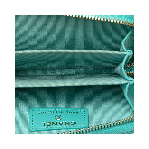 Pre Loved Chanel CC Quilted Caviar Zip Coin Purse Women Blue Pouches - Picture 4 of 8